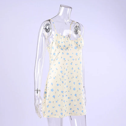 Hiloc Sexy Mini Print Spaghetti Strap Nightgown 2026 Spring Casual Backless Dress Fow Woman Elegant High Waist Short Robe Female