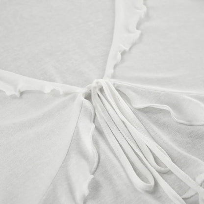 HiLoc Sexy V-Neck Knitted Thin Trousers Pajamas Women Casual Lace-Up Crop Tops With Loose Long Pants Sleepwears White Suits 2026