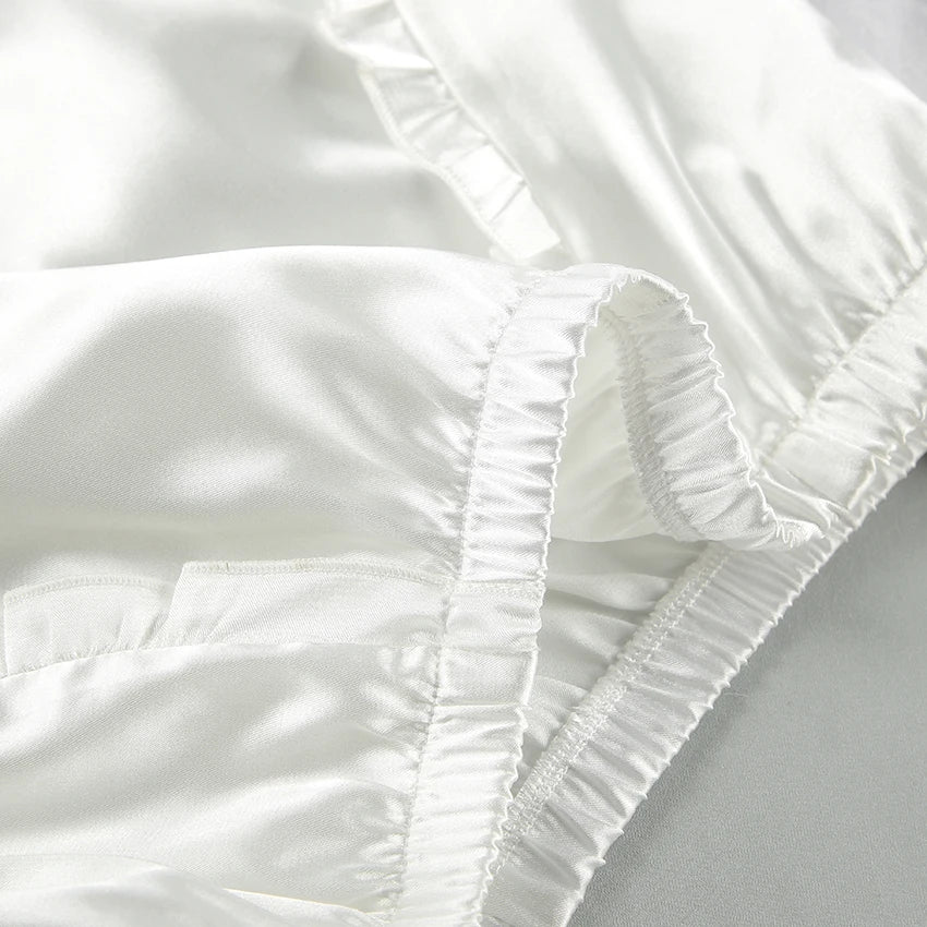 Hiloc Summer Sexy Satin Bra Suits Casual Elastic Waist Shorts And Lace Up Top 2 Piece Set Women 2025 Home Ruffles Outfits Female