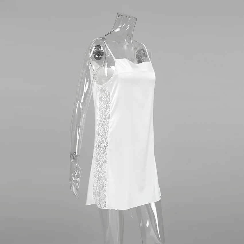 Hiloc Summer White Lace Spaghetti Strap Nightgown Black Woven Sexy Thin Short Night Dress Sheer Floral Pullover Loose Sleepdress