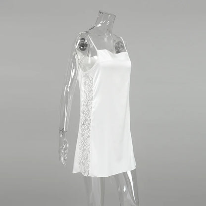 Hiloc Summer White Lace Spaghetti Strap Nightgown Black Woven Sexy Thin Short Night Dress Sheer Floral Pullover Loose Sleepdress