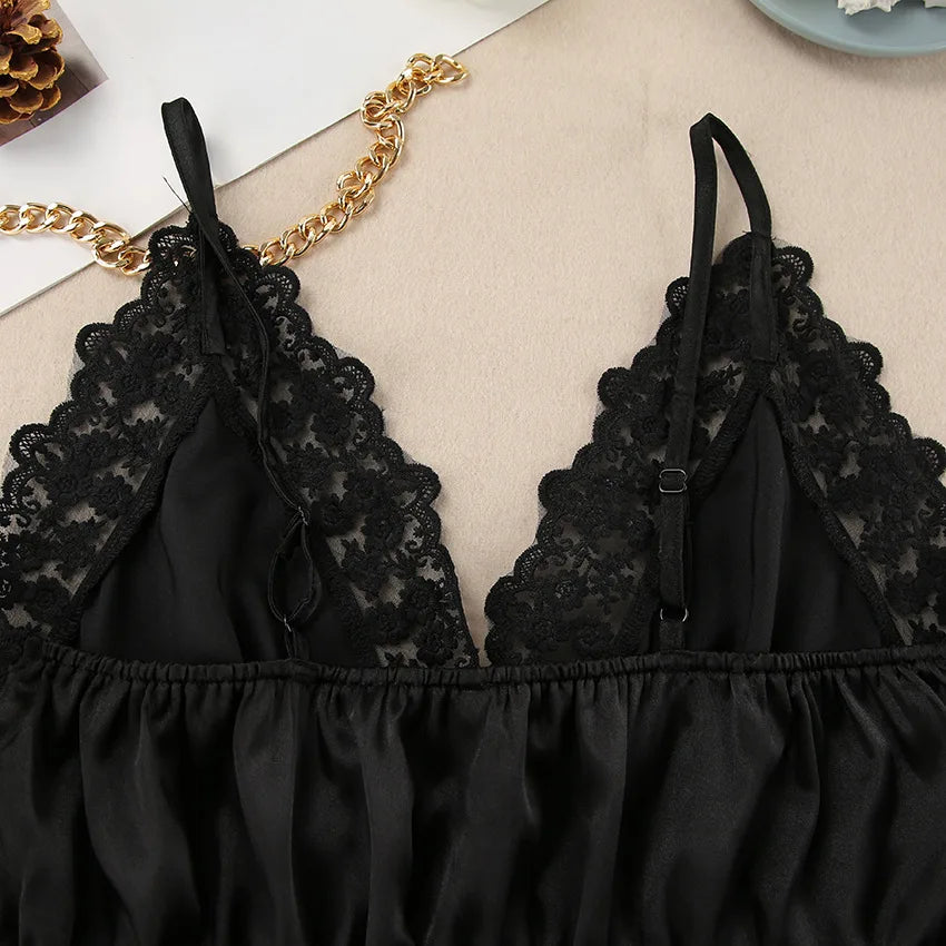 HiLoc Fashion Black Robe 2 Pieces Sleepwear 2025 Sexy Lace V Neck Mini Dress Women Casual Long Sleeve Robe Dresses Pajamas Lady