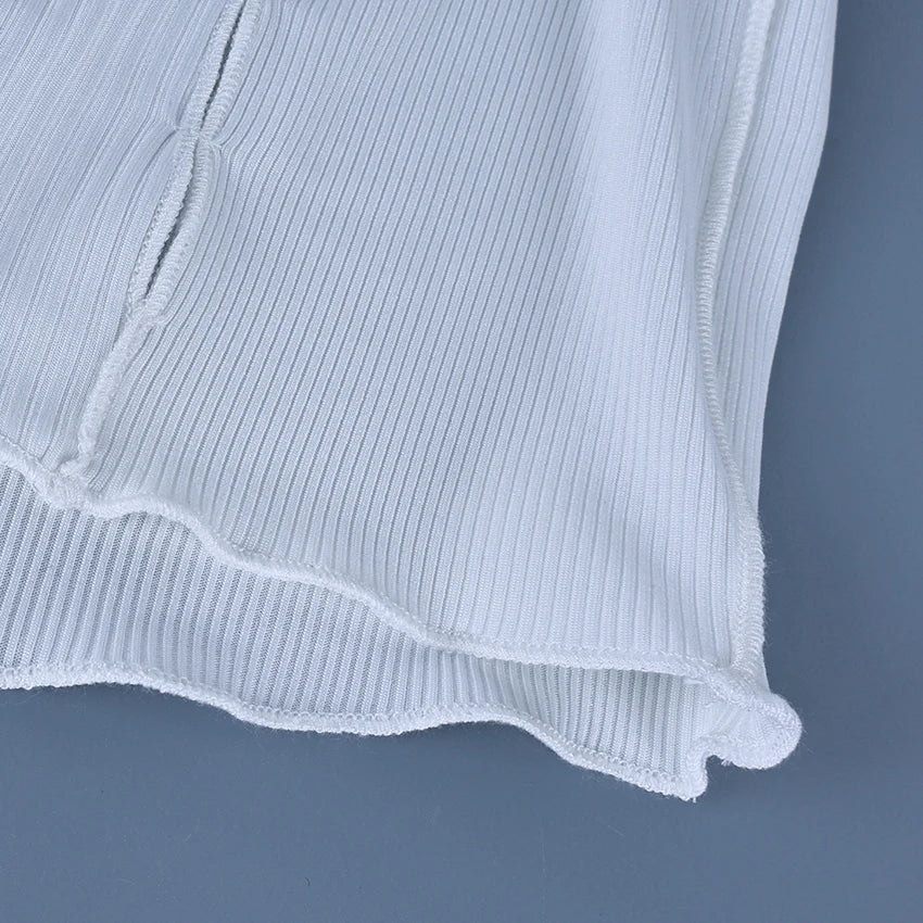 HiLoc Sexy White Crop Top Pajamas Woman Casual Ruffles Tank Top And High Waist Shorts 2 Piece Sets Women Home Knit Outfits 2025