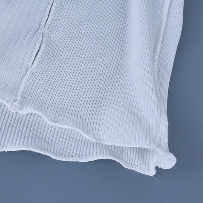 HiLoc Sexy White Crop Top Pajamas Woman Casual Ruffles Tank Top And High Waist Shorts 2 Piece Sets Women Home Knit Outfits 2025