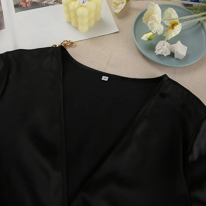HiLoc Fashion Black Robe 2 Pieces Sleepwear 2025 Sexy Lace V Neck Mini Dress Women Casual Long Sleeve Robe Dresses Pajamas Lady