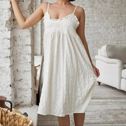 Hiloc Elegant Apricot Spaghetti Strap Night Dress Summer Sleeveless Woven Knee-Length Nightgown Thin Home Jacquard Sleepdress