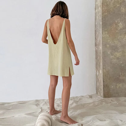 Hiloc Casual Blue Loose Mini Robe For Women Summer Sexy White Backless Nightgown Female 2026 Daily Black Sleeveless Sleep Dress
