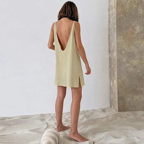 Hiloc Casual Blue Loose Mini Robe For Women Summer Sexy White Backless Nightgown Female 2026 Daily Black Sleeveless Sleep Dress