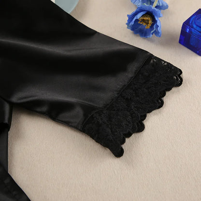 HiLoc Fashion Black Robe 2 Pieces Sleepwear 2025 Sexy Lace V Neck Mini Dress Women Casual Long Sleeve Robe Dresses Pajamas Lady
