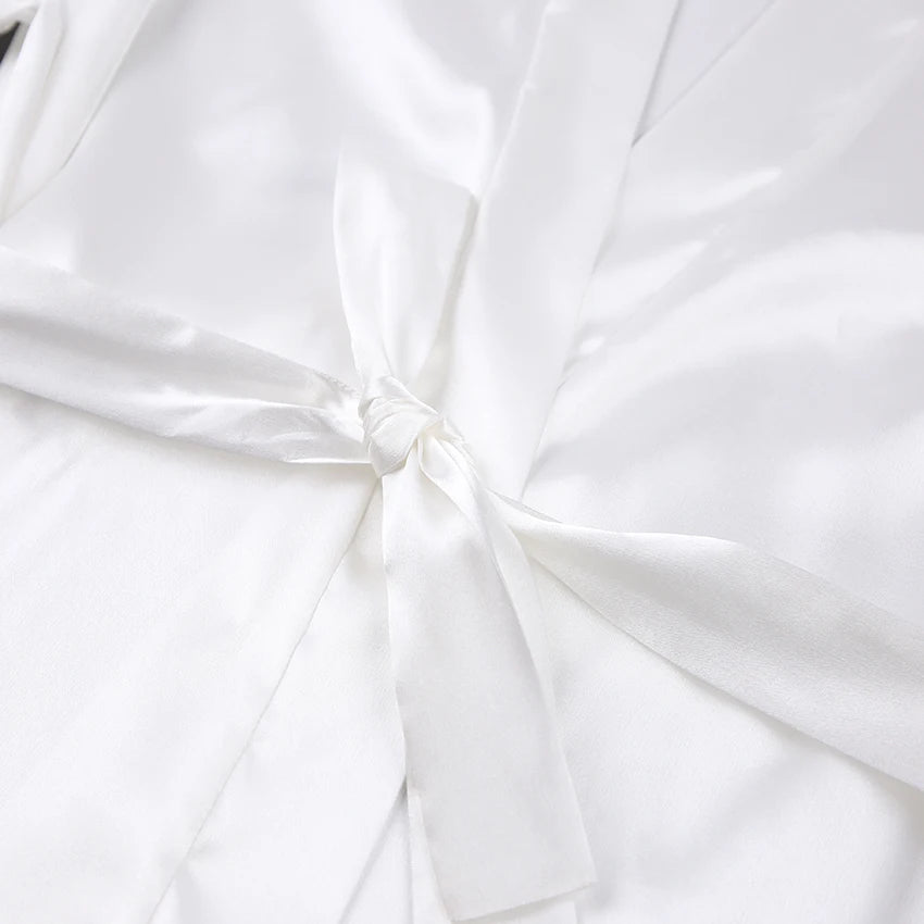 HiLoc 2025 Elegant Satin With Feather Long Robe Spring Sexy Lace Up White Silk Nightgown Female Home Wrap Robe Pajamas Women