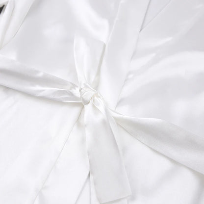 HiLoc 2025 Elegant Satin With Feather Long Robe Spring Sexy Lace Up White Silk Nightgown Female Home Wrap Robe Pajamas Women