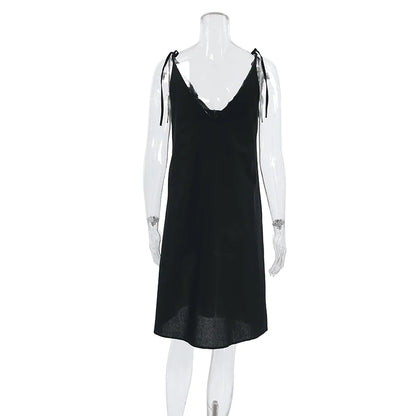 Hiloc Black Pure Cotton Sleeveless Woman Night Dress Loose Button Sleepdress Woven Spaghetti Strap Plunging Neckline Nightgowns