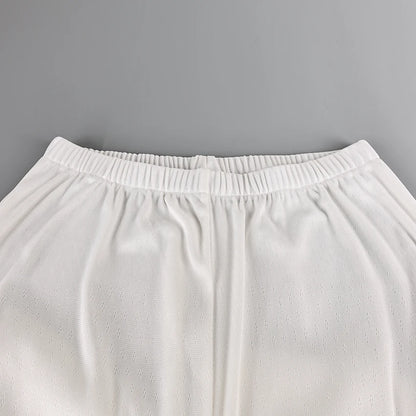 HiLoc Casual White Pants Sets With Ruffles Bra Pajamas For Women Summer Crop Top Sleepwear Wide Leg Pants Two Piece Sets 2025