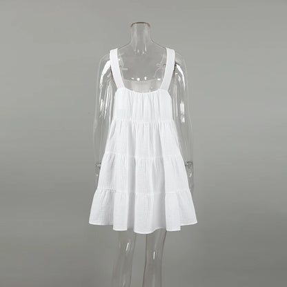 Hiloc White Pure Cotton Sweet Spaghetti Strap Mini Dress Summer Pullover Bow Backless Nightgowns Lace-Up Loose Night Dress Woman