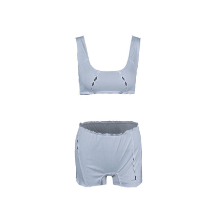 HiLoc Sexy White Crop Top Pajamas Woman Casual Ruffles Tank Top And High Waist Shorts 2 Piece Sets Women Home Knit Outfits 2025