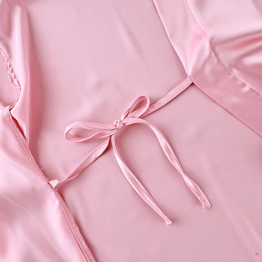Hiloc Pink Elegant Satin Women's 3 Piece Set Pajamas Sexy Lace High Waist Split Skirts With Long Robe Bra Loungewear 2026 Spring