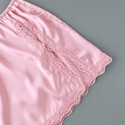 Hiloc Pink Elegant Satin Women's 3 Piece Set Pajamas Sexy Lace High Waist Split Skirts With Long Robe Bra Loungewear 2026 Spring