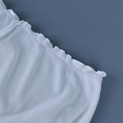 HiLoc Sexy White Crop Top Pajamas Woman Casual Ruffles Tank Top And High Waist Shorts 2 Piece Sets Women Home Knit Outfits 2025