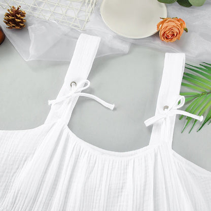 Hiloc White Pure Cotton Sweet Spaghetti Strap Mini Dress Summer Pullover Bow Backless Nightgowns Lace-Up Loose Night Dress Woman