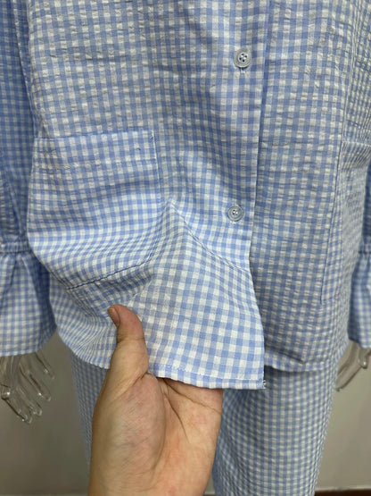 HiLoc Plaid Sleepwear Women Pajama Long Pants Sets Long Sleeve Casual 2 Pieces Night Wears Summer Korean Casual Home Suit 2026