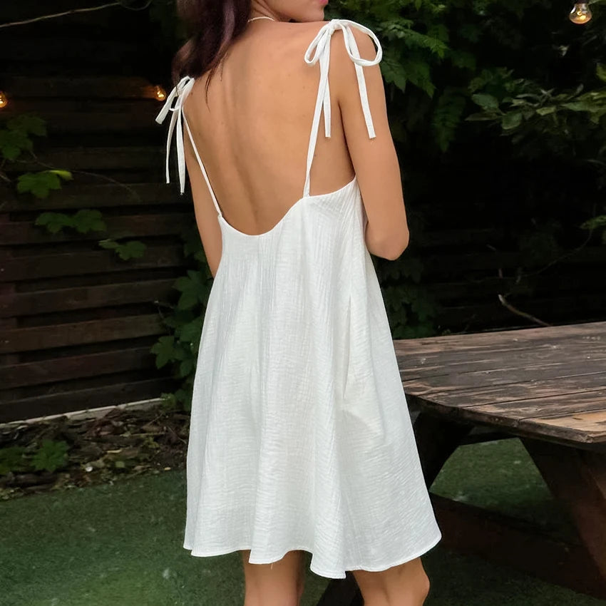Hiloc Casual Cotton Spaghetti Strap Dress Sexy Rose Red Backless Robe Sleepwear Female 2025 Summer Solid Pajamas Woman Dresses
