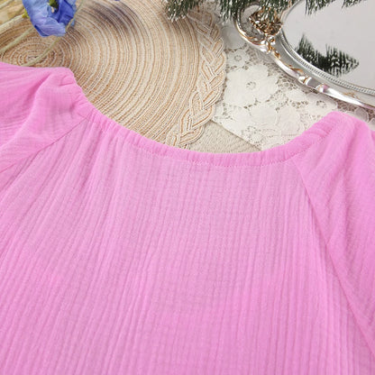 Hiloc Elegant Pink Lace-Up Lantern Sleeve Top Outfit Fitted High Waist Pure Cotton Shorts Suit Woman Drawstring Home Pajama Sets
