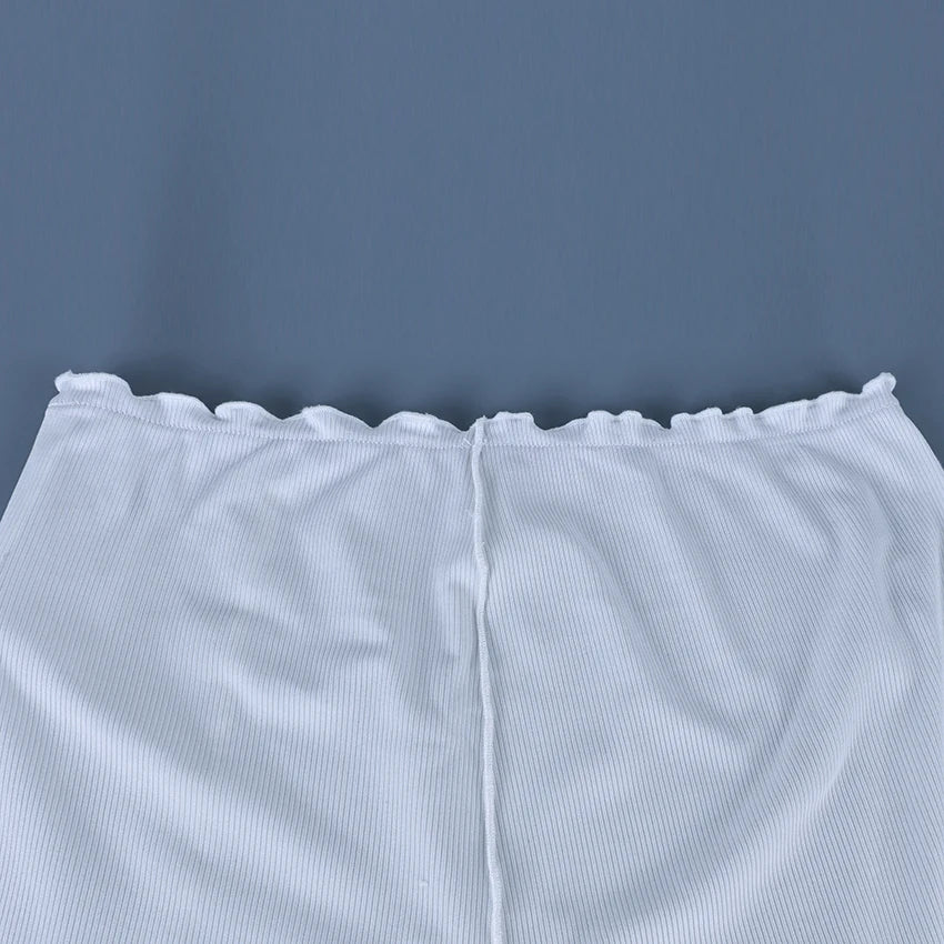 HiLoc Sexy White Crop Top Pajamas Woman Casual Ruffles Tank Top And High Waist Shorts 2 Piece Sets Women Home Knit Outfits 2025