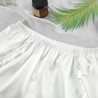 Hiloc Summer Sexy Satin Bra Suits Casual Elastic Waist Shorts And Lace Up Top 2 Piece Set Women 2025 Home Ruffles Outfits Female