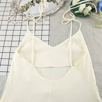 Hiloc Casual Cotton Spaghetti Strap Dress Sexy Rose Red Backless Robe Sleepwear Female 2025 Summer Solid Pajamas Woman Dresses