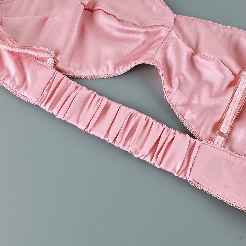 Hiloc Pink Elegant Satin Women's 3 Piece Set Pajamas Sexy Lace High Waist Split Skirts With Long Robe Bra Loungewear 2026 Spring