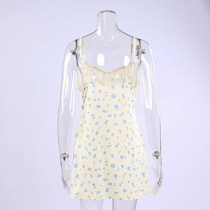 Hiloc Sexy Mini Print Spaghetti Strap Nightgown 2026 Spring Casual Backless Dress Fow Woman Elegant High Waist Short Robe Female