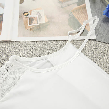 Hiloc Summer White Lace Spaghetti Strap Nightgown Black Woven Sexy Thin Short Night Dress Sheer Floral Pullover Loose Sleepdress