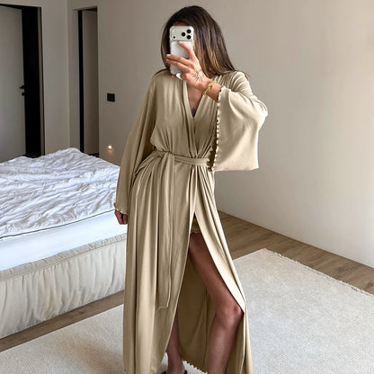 HiLoc Soft Drape Fabric Women's 3 Piece Pajama Set Ruffle Trim Cami Top Shorts With Belted Robe Sleepwear Loungewear Gift 2026