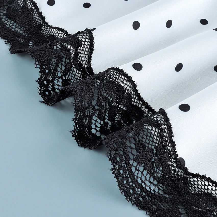 Hiloc Women 2 Piece Satin Polka Dot Pajama Set Black Lace Trim Cami Top Wide Leg Pants Sexy Elegant Loungewear Sleepwear Summer
