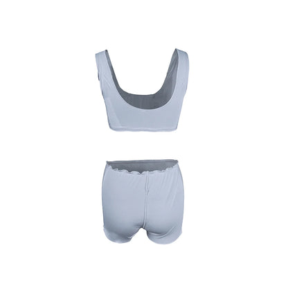 HiLoc Sexy White Crop Top Pajamas Woman Casual Ruffles Tank Top And High Waist Shorts 2 Piece Sets Women Home Knit Outfits 2025