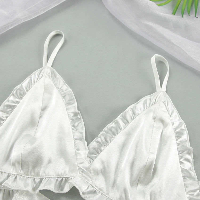 Hiloc Summer Sexy Satin Bra Suits Casual Elastic Waist Shorts And Lace Up Top 2 Piece Set Women 2025 Home Ruffles Outfits Female