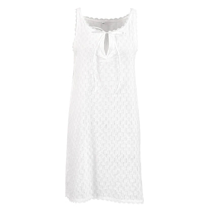 HiLoc 2025 Elegant Lace Short Robe Summer Casual Sleeveless White Dress Sleepwear Female Home Solid Lace-Up Robe Spring Pajamas