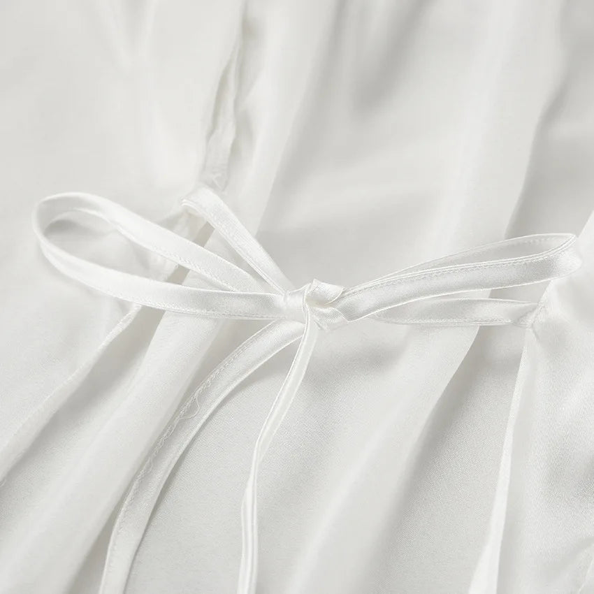 HiLoc Sexy Satin Nightgown Robe Set Women's Cross Back Spaghetti Strap Chemise Feather Trim Long Sleeve Robe 2 Piece Loungewear