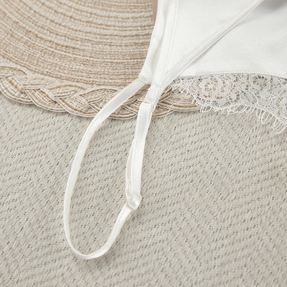 Hiloc Sexy White Spaghetti Strap Short Night Dresses Summer Woven Sleeveless Sleepdress Lace Pullover Ruched Backless Nightgowns