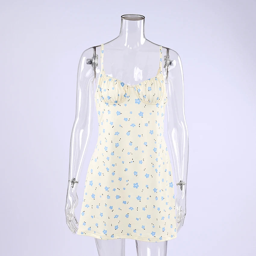 Hiloc Sexy Mini Print Spaghetti Strap Nightgown 2026 Spring Casual Backless Dress Fow Woman Elegant High Waist Short Robe Female