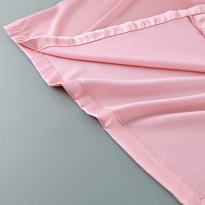 Hiloc Pink Elegant Satin Women's 3 Piece Set Pajamas Sexy Lace High Waist Split Skirts With Long Robe Bra Loungewear 2026 Spring
