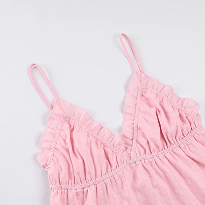 Hiloc Spaghetti Strap Vest Sleepwear With Wide Leg Pants  Pajamas 2 Piece Sets Spring Casual Ruffles Trousers Outfits Female