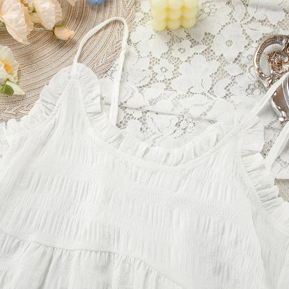 Hiloc Elegant Apricot Spaghetti Strap Night Dress Summer Sleeveless Woven Knee-Length Nightgown Thin Home Jacquard Sleepdress
