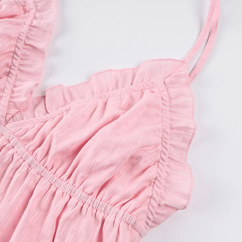 Hiloc Spaghetti Strap Vest Sleepwear With Wide Leg Pants  Pajamas 2 Piece Sets Spring Casual Ruffles Trousers Outfits Female
