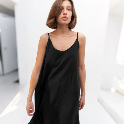 Hiloc Casual Blue Loose Mini Robe For Women Summer Sexy White Backless Nightgown Female 2026 Daily Black Sleeveless Sleep Dress