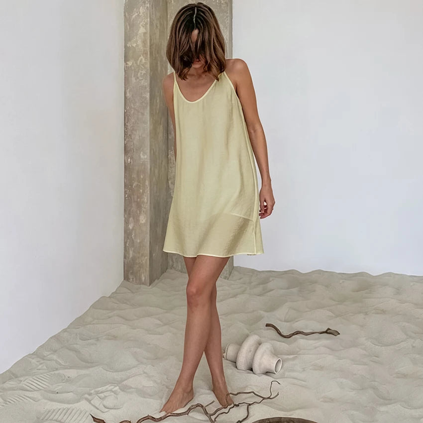 Hiloc Casual Blue Loose Mini Robe For Women Summer Sexy White Backless Nightgown Female 2026 Daily Black Sleeveless Sleep Dress