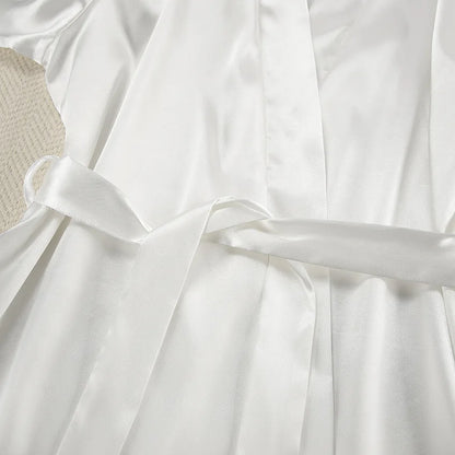 HiLoc Sexy Satin Nightgown Robe Set Women's Cross Back Spaghetti Strap Chemise Feather Trim Long Sleeve Robe 2 Piece Loungewear