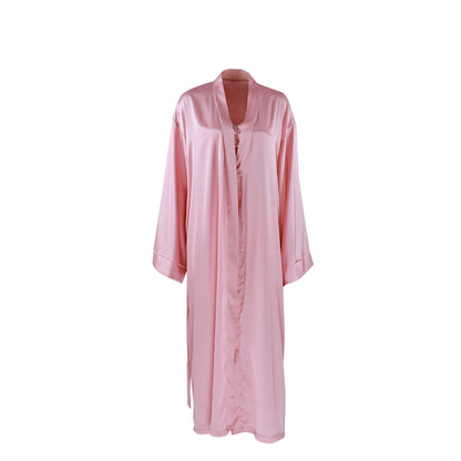 Hiloc Pink Elegant Satin Women's 3 Piece Set Pajamas Sexy Lace High Waist Split Skirts With Long Robe Bra Loungewear 2026 Spring