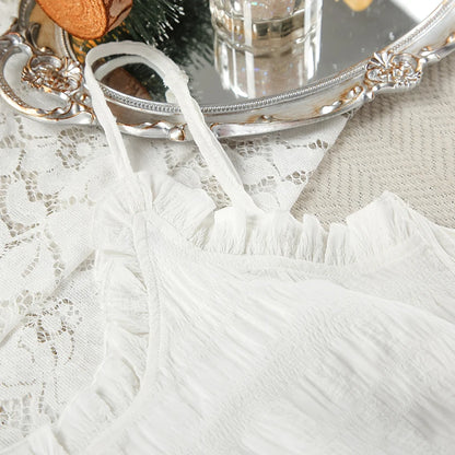 Hiloc Elegant Apricot Spaghetti Strap Night Dress Summer Sleeveless Woven Knee-Length Nightgown Thin Home Jacquard Sleepdress