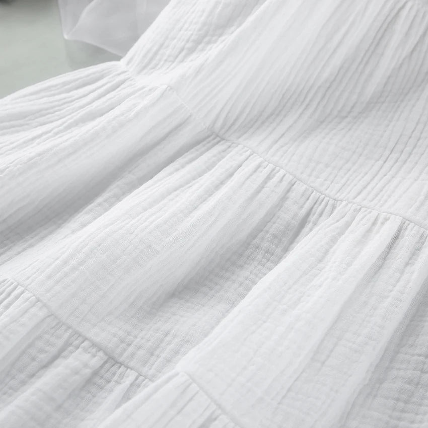 Hiloc White Pure Cotton Sweet Spaghetti Strap Mini Dress Summer Pullover Bow Backless Nightgowns Lace-Up Loose Night Dress Woman